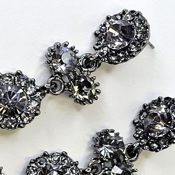 Rhinestone Chandelier Statement Earrings Smoky Grey or Light Black Long Earrings - Picture 8 of 11